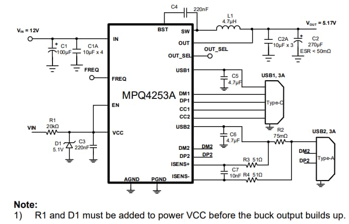 Application Circuit Diagram - Monolithic Power Systems (MPS) MPQ4253A Step-Down Converters